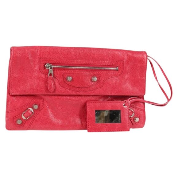 BALENCIAGA Giant Clutch Bag Leather Red 282011 Auth 127212V - Picture 1 of 16